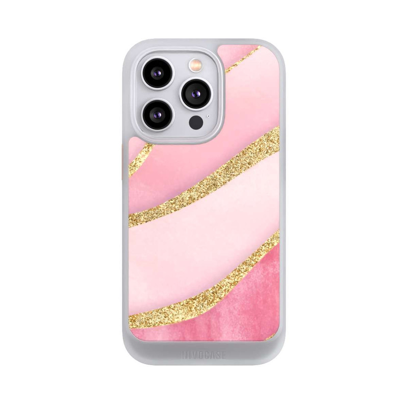 iPhone 14 Pro NIVOcore Pink Marble Goldprint Stripes