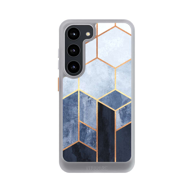 Galaxy S23 NIVOcore Impression d'or d'hexagones bleus doux