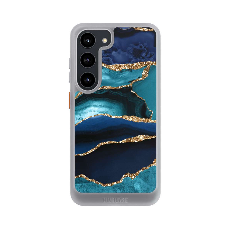 Galaxy S23 NIVOcore Aspect pailleté doré marbré bleu foncé et bleu clair
