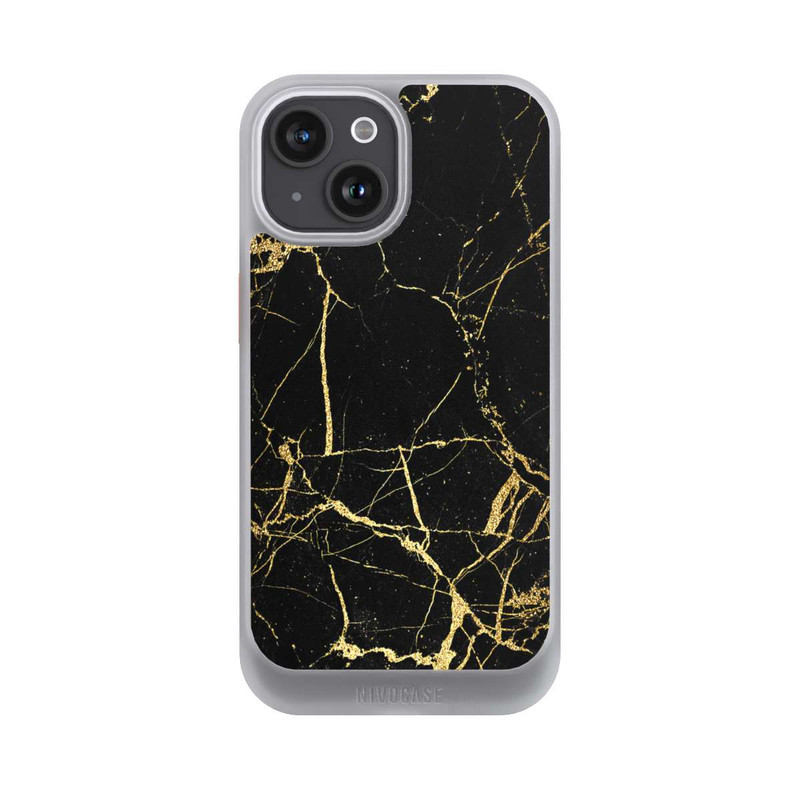 iPhone 15 NIVOcore Schwarzgoldener Marmor-Look