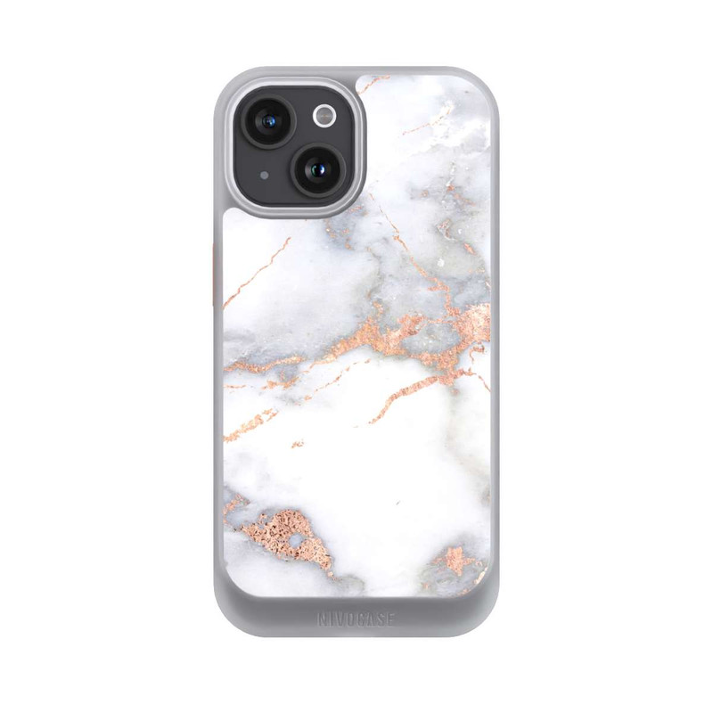 iPhone 15 NIVOcore Weißer und goldener Marmorlook