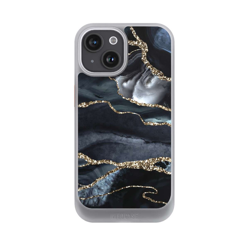 iPhone 15 NIVOcore Dunkler Marmor Gold Glitzerlook