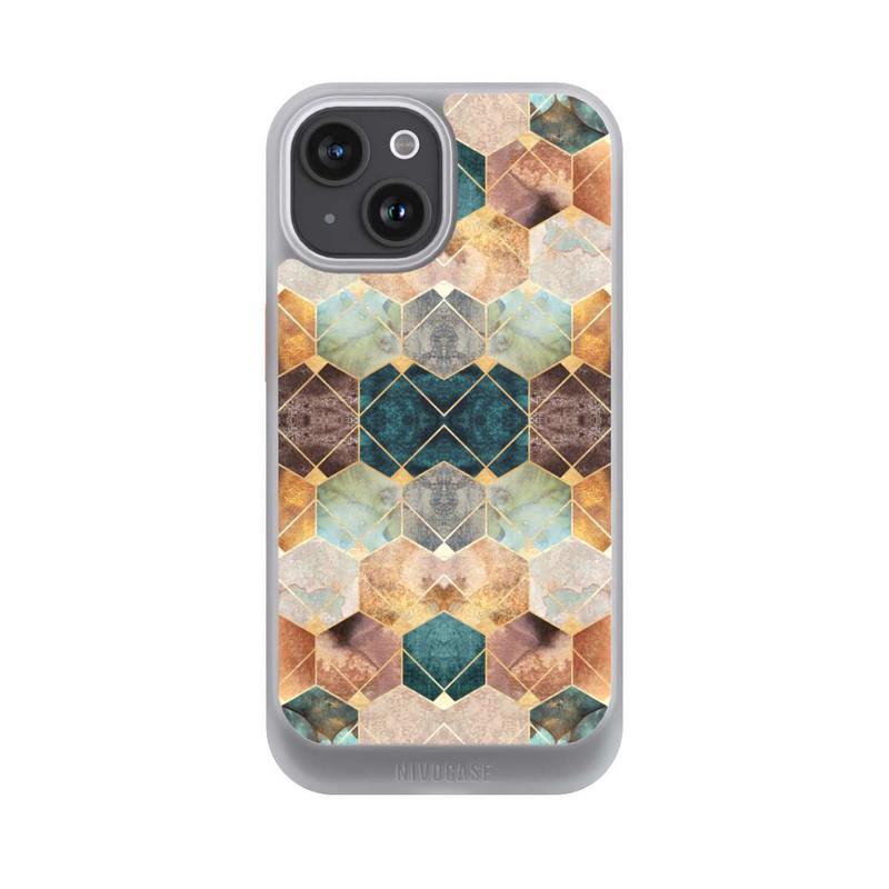 iPhone 15 NIVOcore Naturfarbene Sechsecke und Diamanten