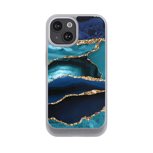 Apple iPhone 15 NIVOcore Aspect pailleté doré marbré bleu foncé et bleu clair
