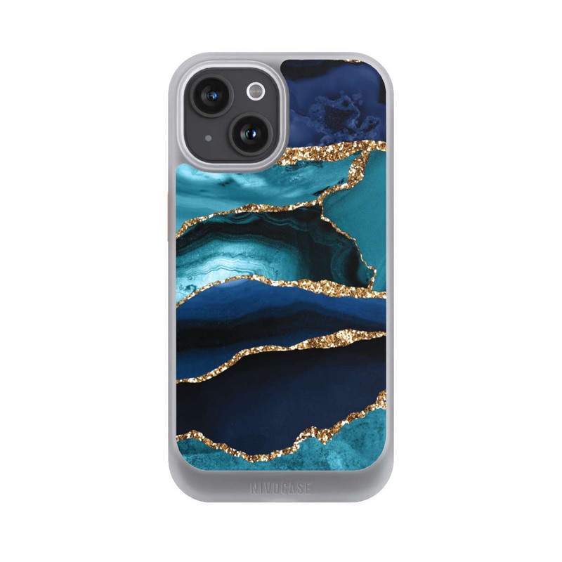 iPhone 15 NIVOcore Dark and Light Blue Marble Gold Glitter Look