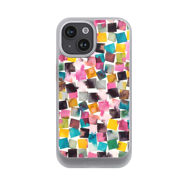 iPhone 15 NIVOcore Aquarell geometrische Plaids rosa