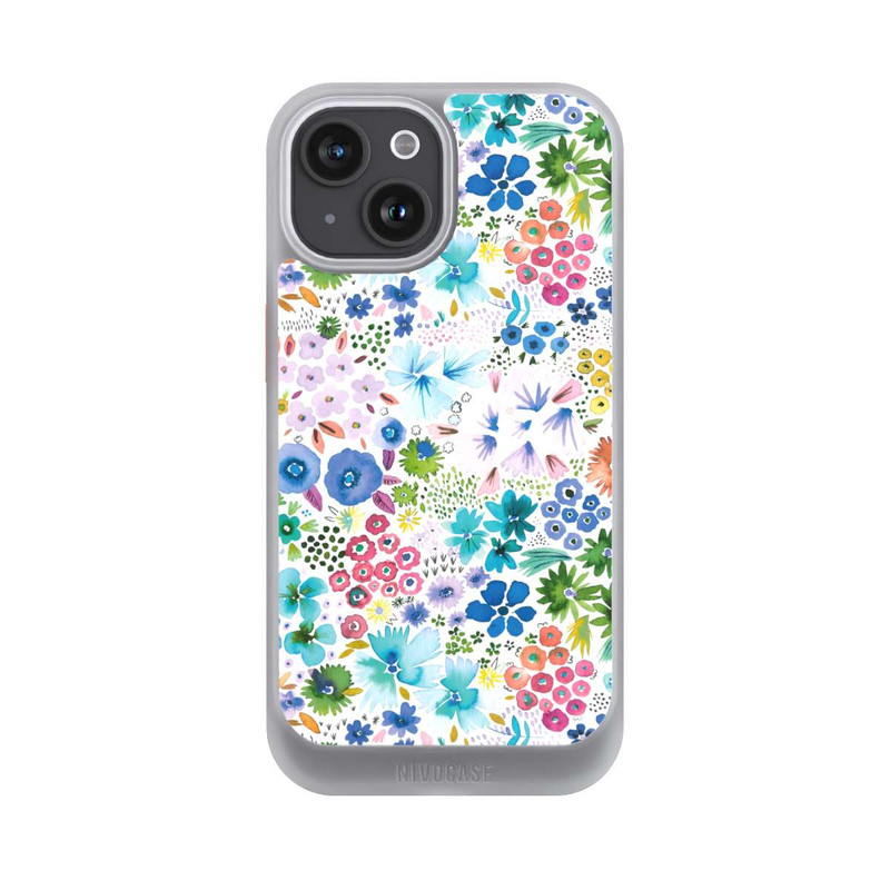 iPhone 15 NIVOcore Kunstvolle kleine Frühlingsblumen blau