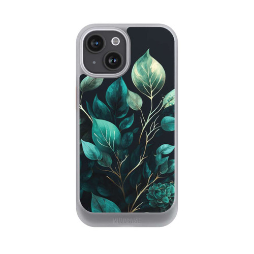 Apple iPhone 15 NIVOcore Eucalyptus Fond Sombre avec IA