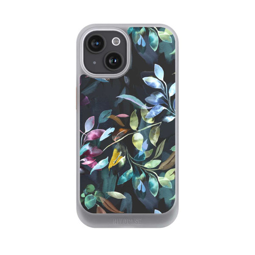Apple iPhone 15 NIVOcore Mystische Aquarellblätter schwarz