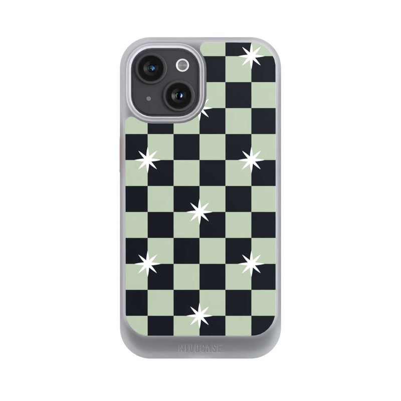 iPhone 15 NIVOcore Checked Pattern Black Grey Stars