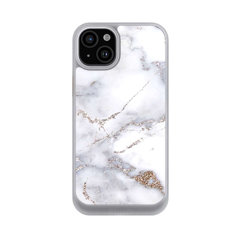iPhone 15 Plus NIVOcore Silberglitzer Marmorlook