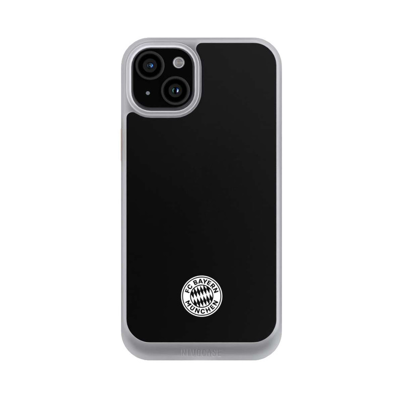 iPhone 15 Plus NIVOcore Klassisches FCB Logo Klein - Weiß auf Schwarz