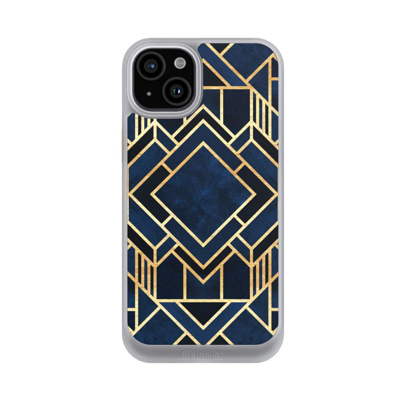 iPhone 15 Plus NIVOcore Kunst Deko Blau Golddruck