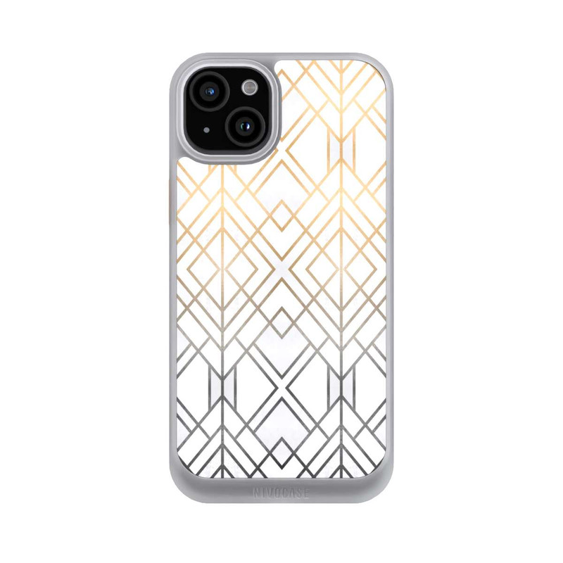 iPhone 15 Plus NIVOcore Gold und Grauer Geo Golddruck