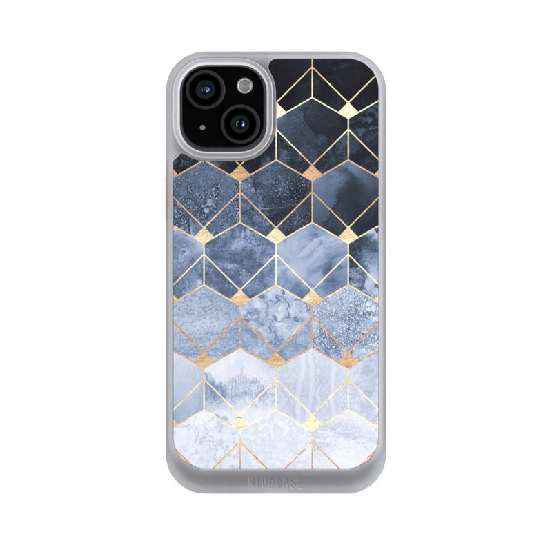 iPhone 15 Plus NIVOcore Blaue Sechsecke und Diamanten Golddruck