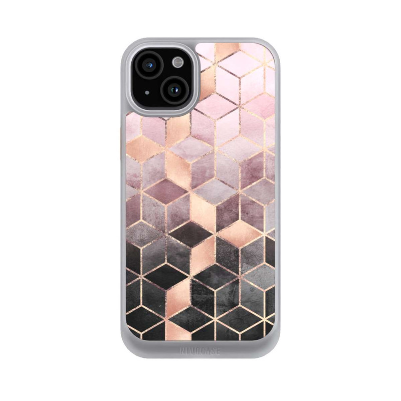 iPhone 15 Plus NIVOcore Pink-grauer Farbverlauf Würfel Druck