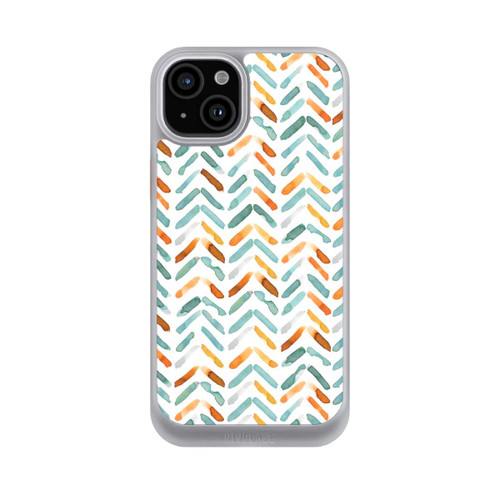 Apple iPhone 15 Plus NIVOcore Elegantes Herbstchevron Blau Orange