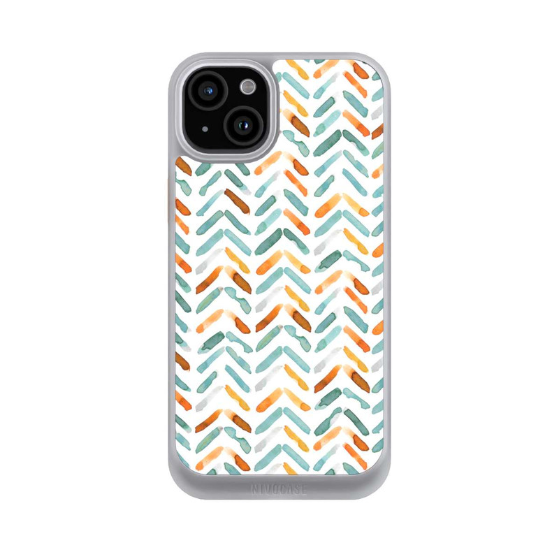 iPhone 15 Plus NIVOcore Elegantes Herbstchevron Blau Orange