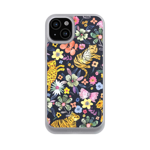 Apple iPhone 15 Plus NIVOcore Frühlingsblumen mit Tiger schwarz