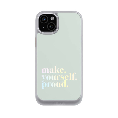 Apple iPhone 15 Plus NIVOcore Make Yourself Proud Zitat-Minze und Farbverlauf