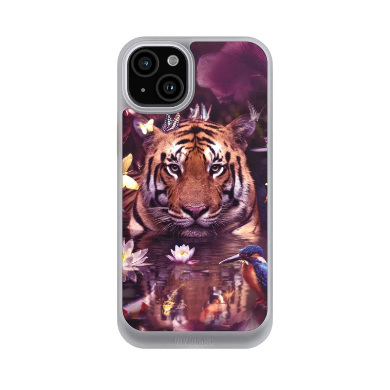 iPhone 15 Plus NIVOcore Tiger Blumenrahmen