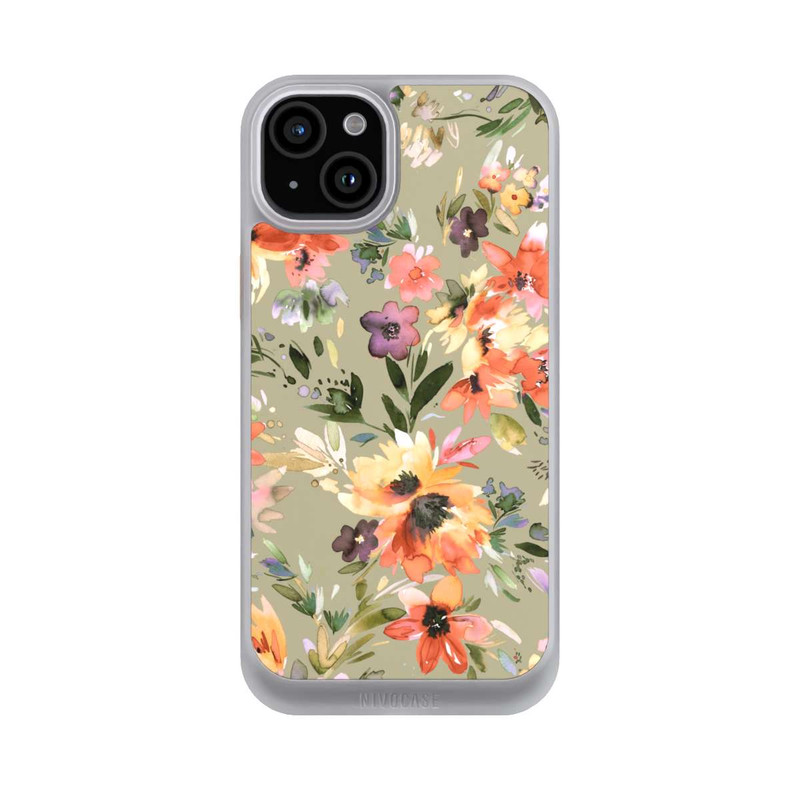 iPhone 15 Plus NIVOcore Malerische tropische Blumen Salbeigrün