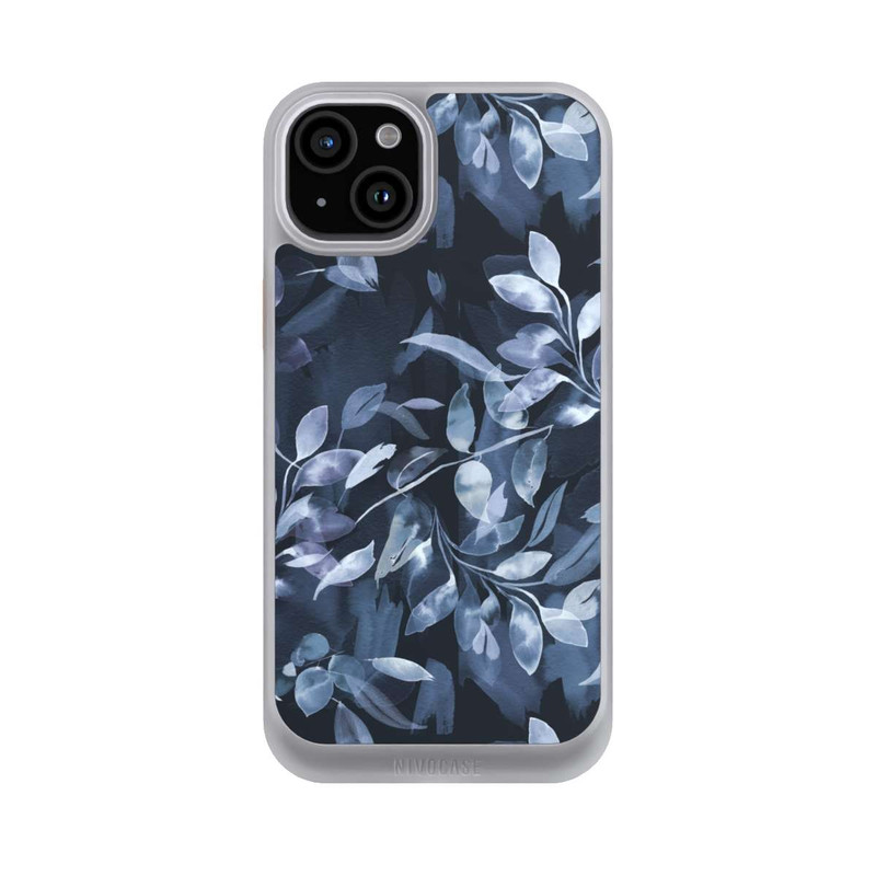 iPhone 15 Plus NIVOcore Mystische Aquarellblätter marineblau