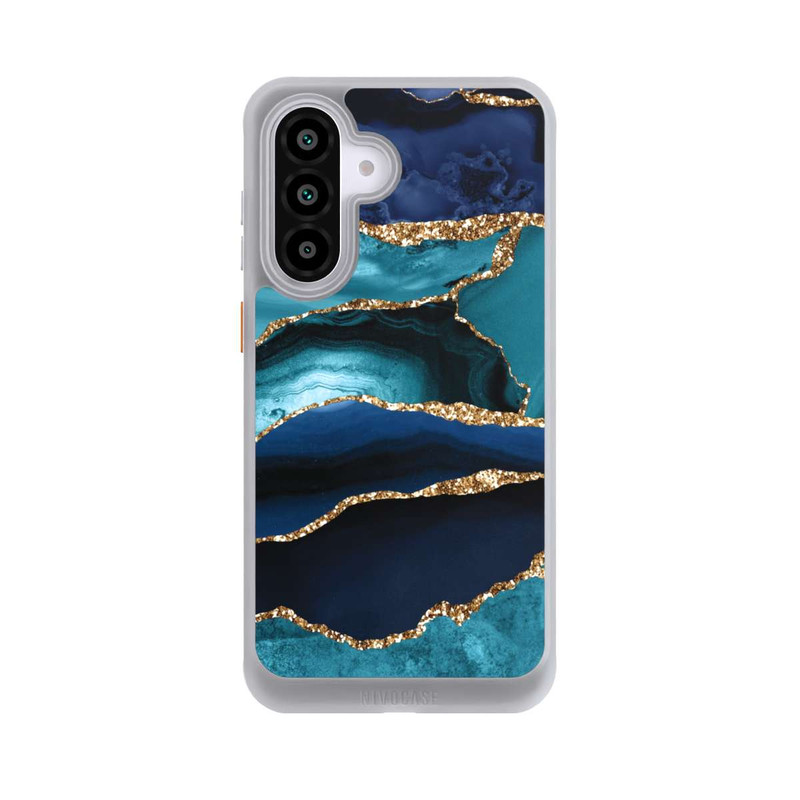 Galaxy A56 5G NIVOcore Dark and Light Blue Marble Gold Glitter Look