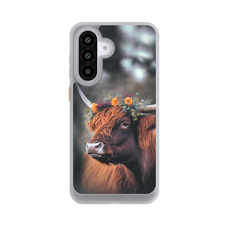 Galaxy A56 5G NIVOcore Vache des Highlands avec des fleurs avec IA