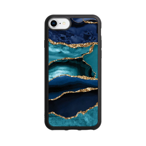 Apple iPhone 7 Base Case Dark and Light Blue Marble Gold Glitter Look