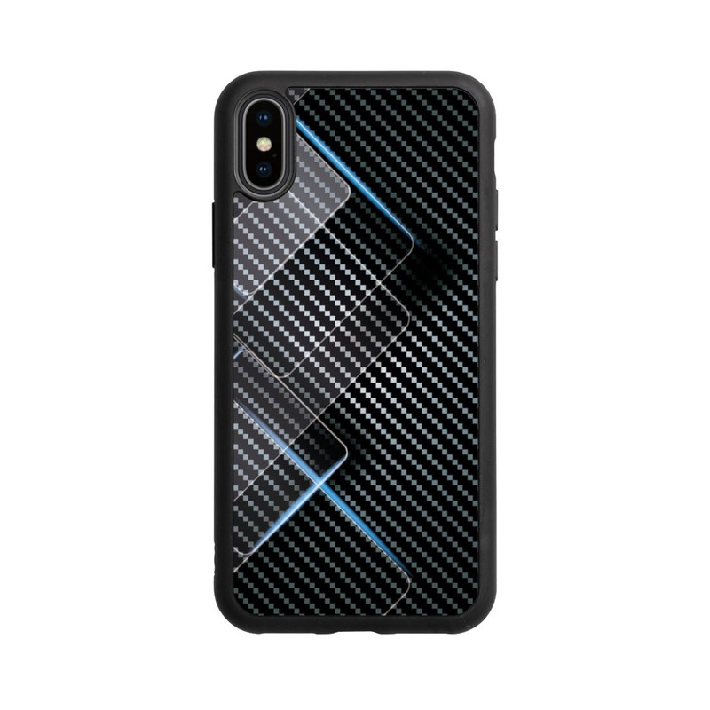 iPhone Xs Base Case Blaue Linien auf Karbon