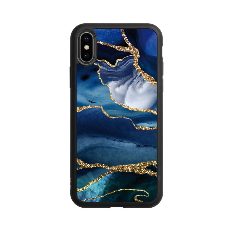 iPhone Xs Base Case  Blauer Marmor Gold Glitzer Look