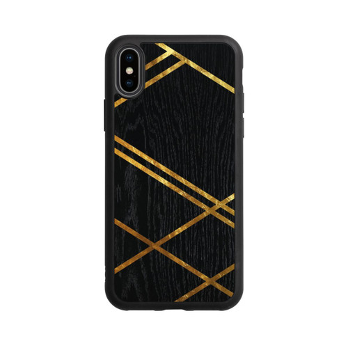 Apple iPhone Xs Base Case Schwarzes geometrisches Muster Goldene Streifen