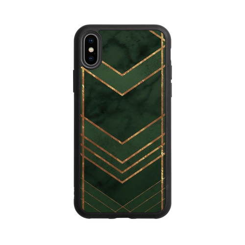 Apple iPhone Xs Base Case Dunkelgrün gemustert Goldene Streifen