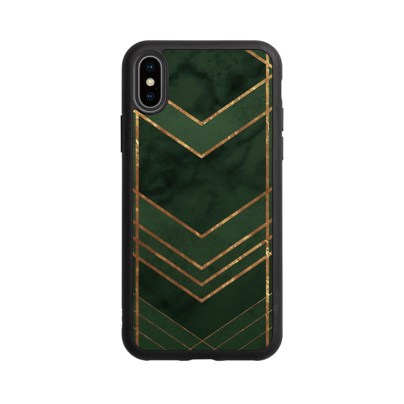 iPhone Xs Base Case Dunkelgrün gemustert Goldene Streifen