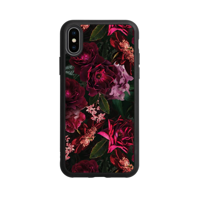 iPhone Xs Base Case Dunkle romantische Vintage Rosen und Pfingstrosen