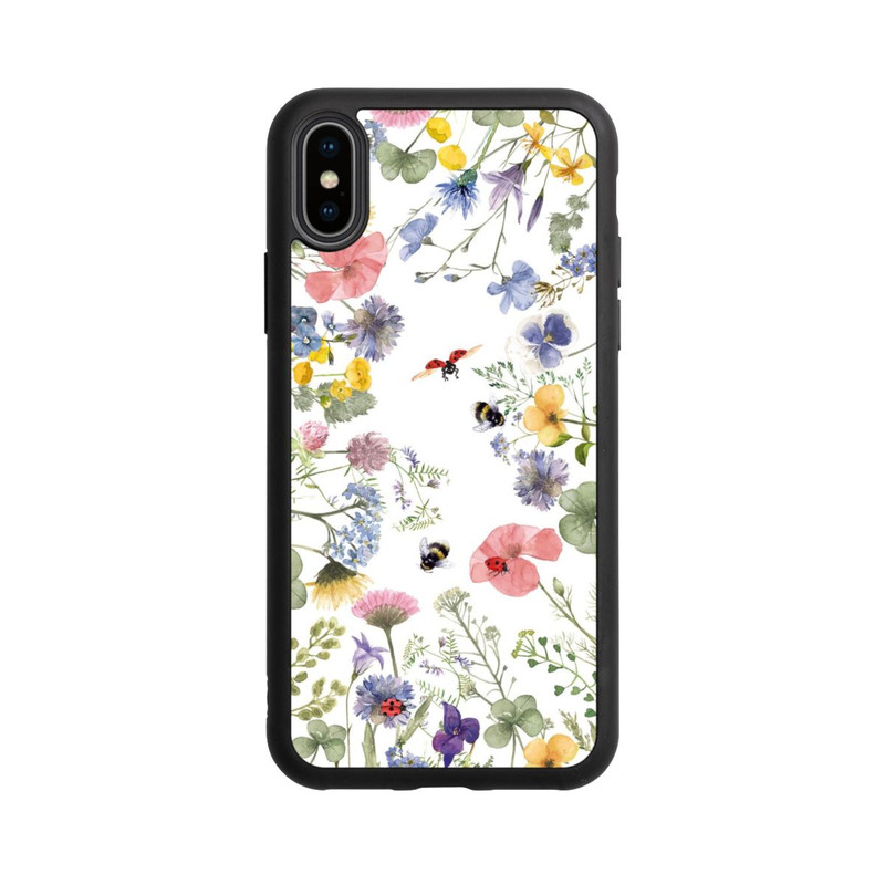 iPhone Xs Base Case Bunte Frühlingsblumen und Bienen