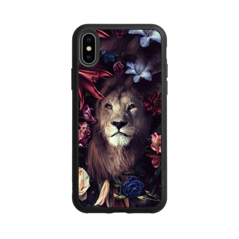 iPhone Xs Base Case Löwe Blumenrahmen