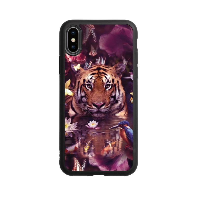 iPhone Xs Base Case Tiger Blumenrahmen
