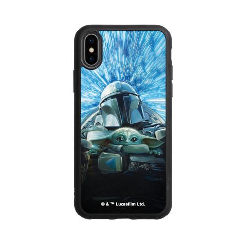 Apple iPhone Xs Base Case Grogu und Mando fliegen blau