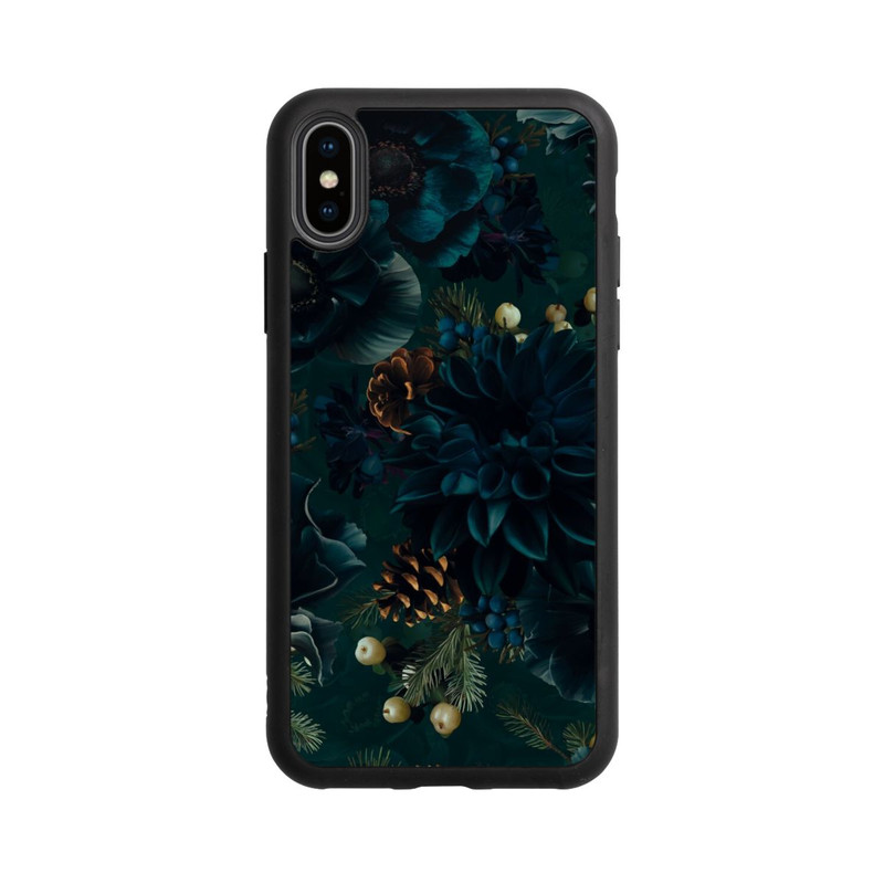 iPhone Xs Base Case Blumenmuster Grün und Blau