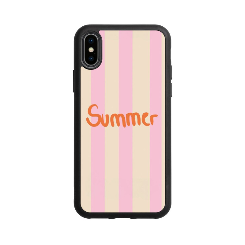 iPhone Xs Base Case Summer- Rosa und Orange Streifen Hintergrund