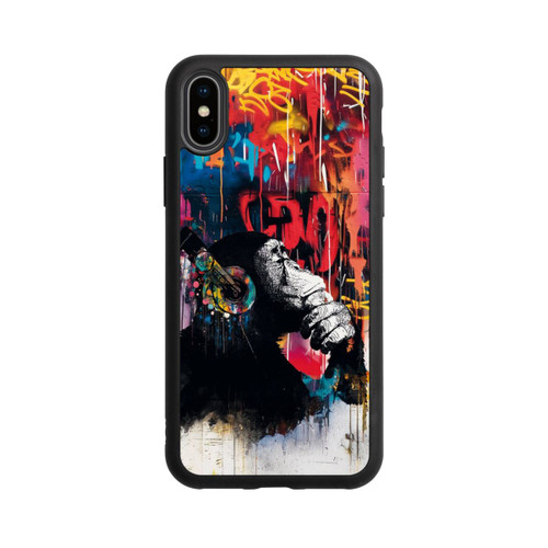 Apple iPhone Xs Base Case Affe Stereo Kopfhörer Graffiti Street Art Blau