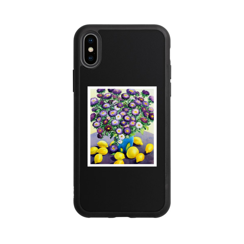 iPhone Xs Base Case Purple Asters and Lemons by Christopher Ryland