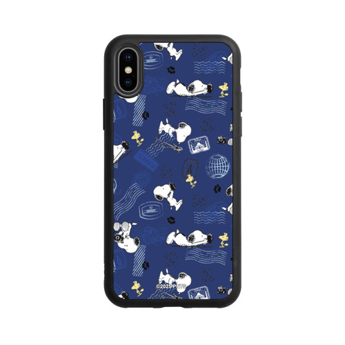 Apple iPhone Xs Base Case Peanuts Travel Stamps Pattern Blue