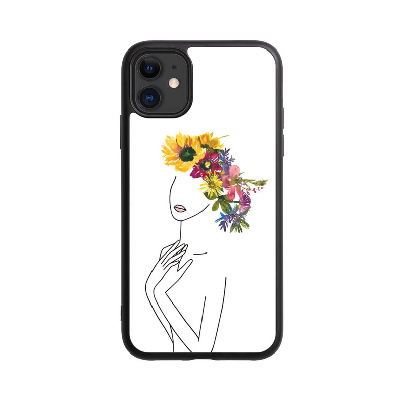iPhone 11 Base Case Line Art Frau mit Blumenkrone
