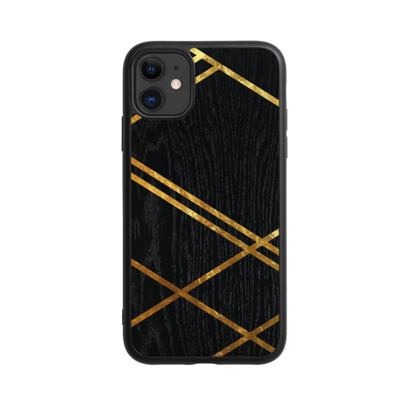 iPhone 11 Base Case Schwarzes geometrisches Muster Goldene Streifen
