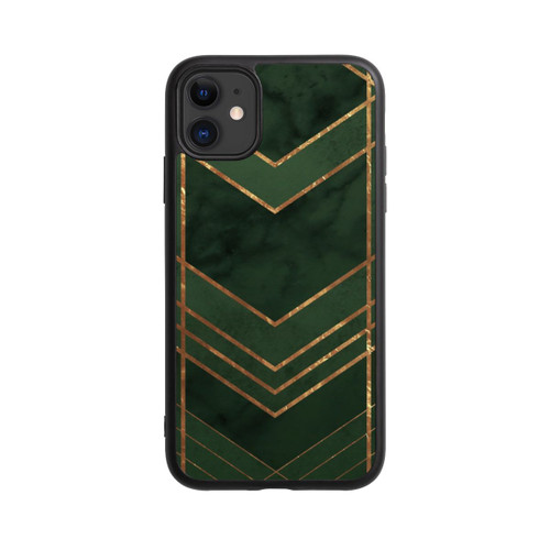 Apple iPhone 11 Base Case Dunkelgrün gemustert Goldene Streifen