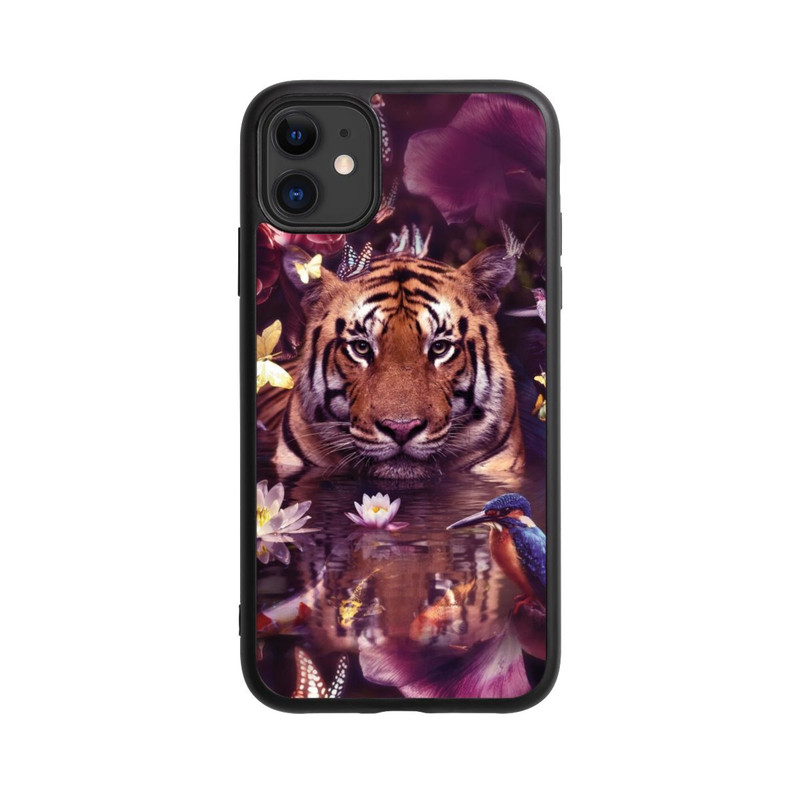 iPhone 11 Base Case Tiger Blumenrahmen
