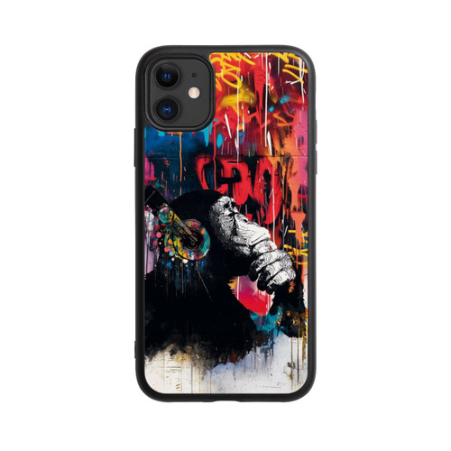 Apple iPhone 11 Base Case Affe Stereo Kopfhörer Graffiti Street Art Blau
